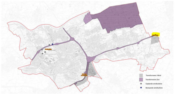 Kaart uit visie met Heesch West als gebied waar zonne - en windenergie gerealiseerd kan worden.